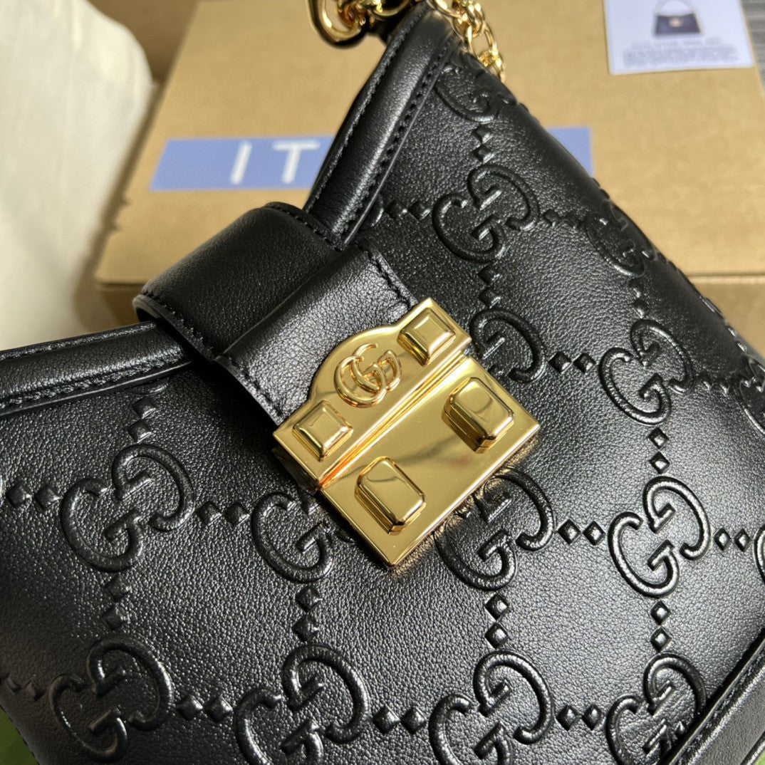 gg Small gg Shoulder Bag gg Rhombi Motif Black For Women, Women’s Handbags 9.8in/25cm gg 675788 UD9AG 1000