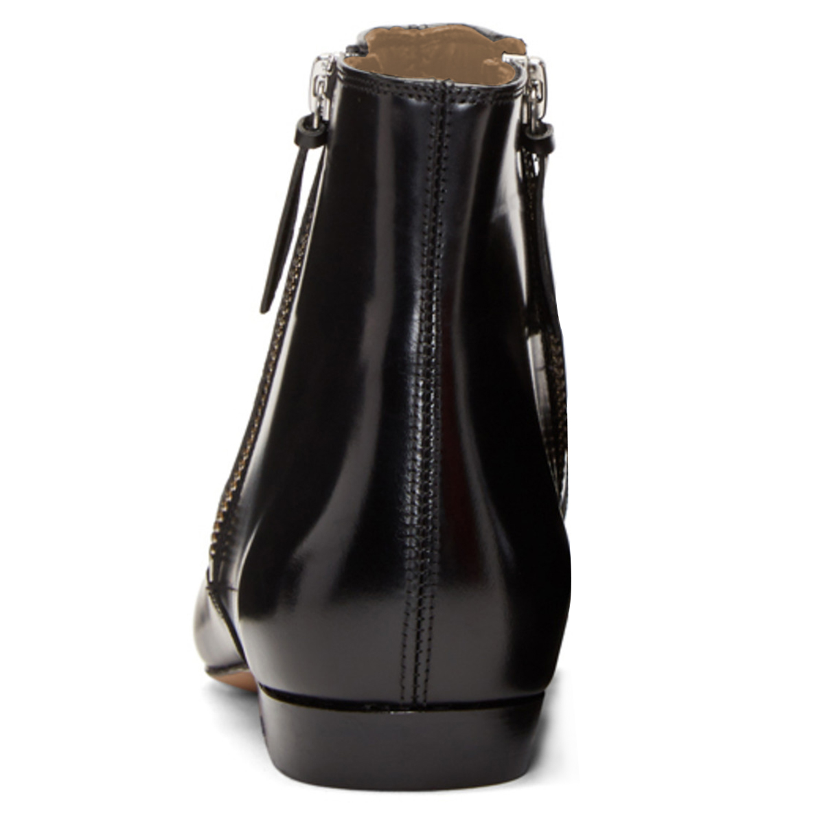 Full Black Pointed Toe Double Zipper Flat Ankle Boots