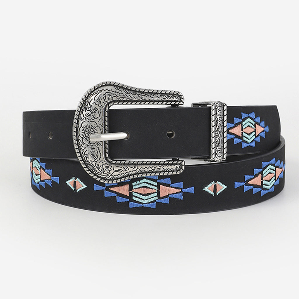 Ethnic Floral Leaf Pattern Embroidered Buckle Belt