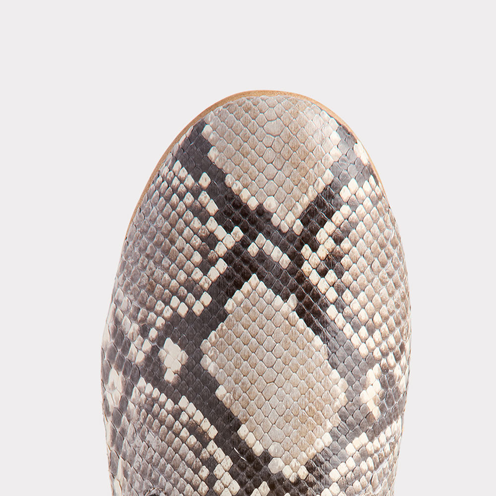 Beige & Black Python Embossed Round Toe Slip-On Flat Mules Shoes