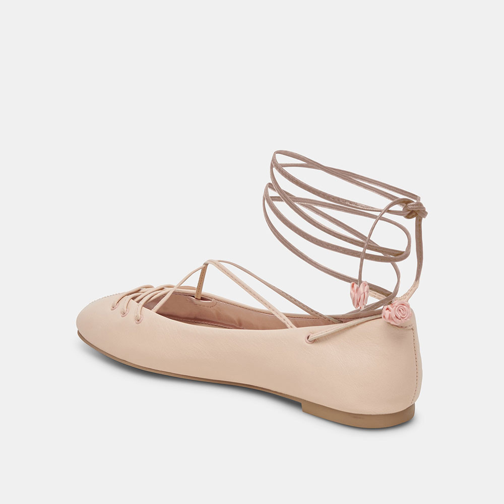 Beige Vegan Leather Round Toe Flat Lace-Up Comfy Ballet Shoes