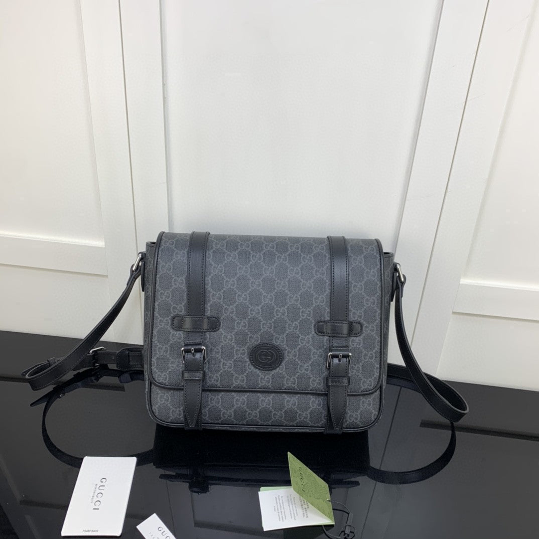 gg Messenger Bag Black For Men 11in/28cm gg 658542 KGDHN 1000