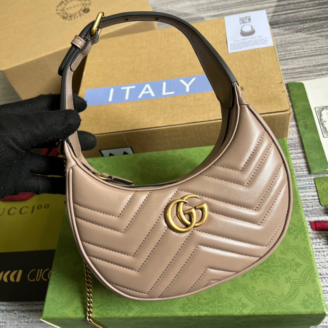 gg Marmont Half Moon Shaped Mini Bag Beige For Women, Women’s Bags 8.5in/22cm gg