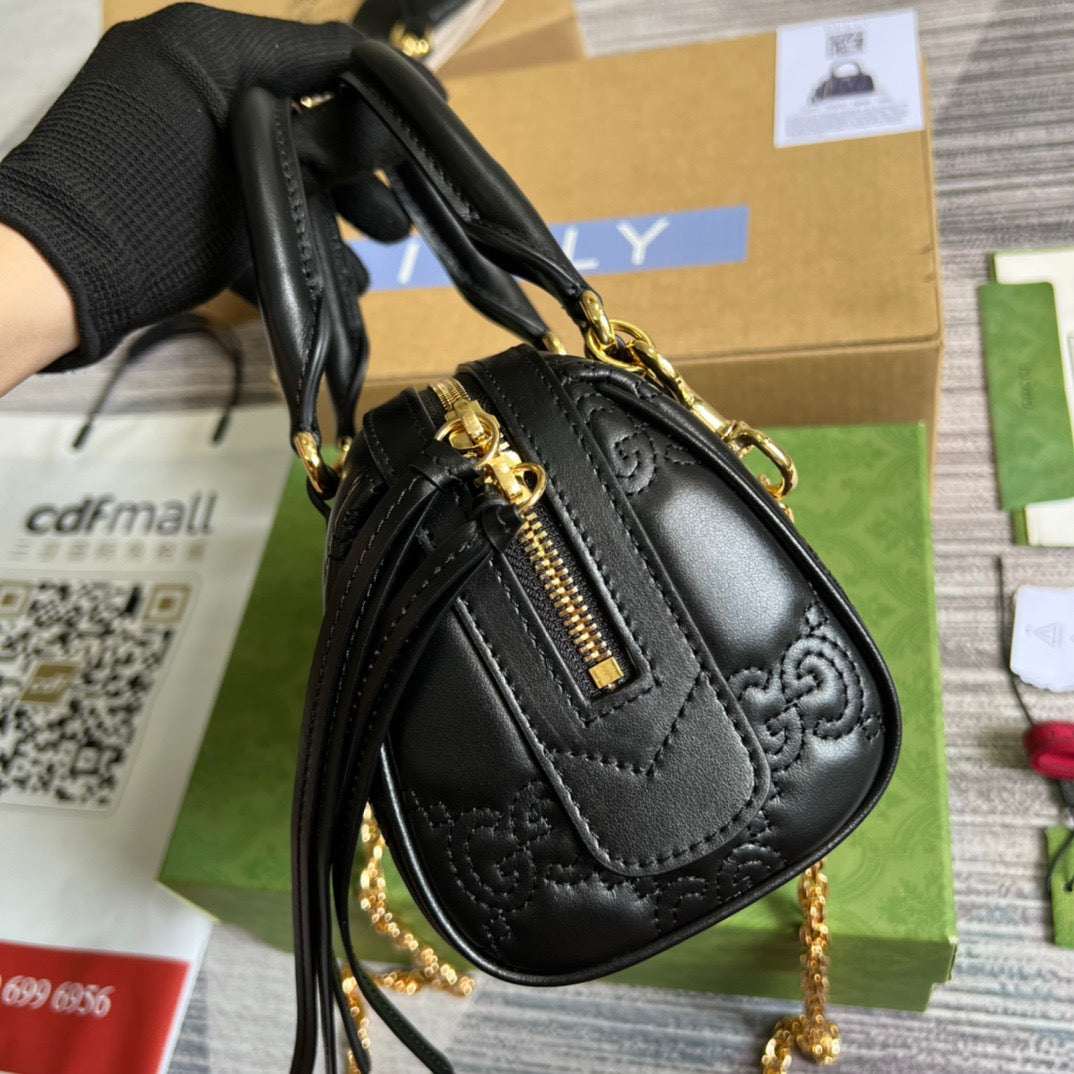 gg Matelasse Top Handle Bag Black For Women, Women’s Bags 7.5in/19cm gg 702251 UM8HG 1046
