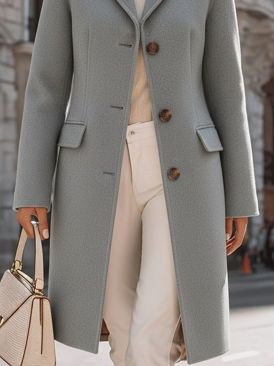 Elegant Grey Tailored Wool Coat, Merging Sophistication With Comfort
