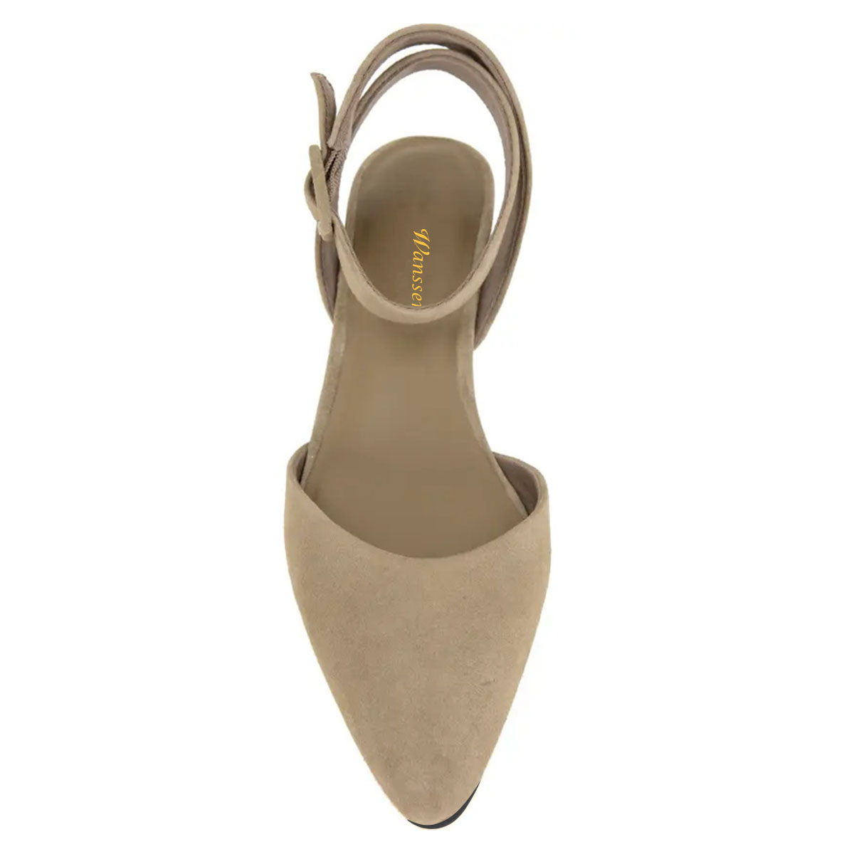 Beige Pointed Toe Block Heel Pumps Shoes with Buckle Ankle Strap