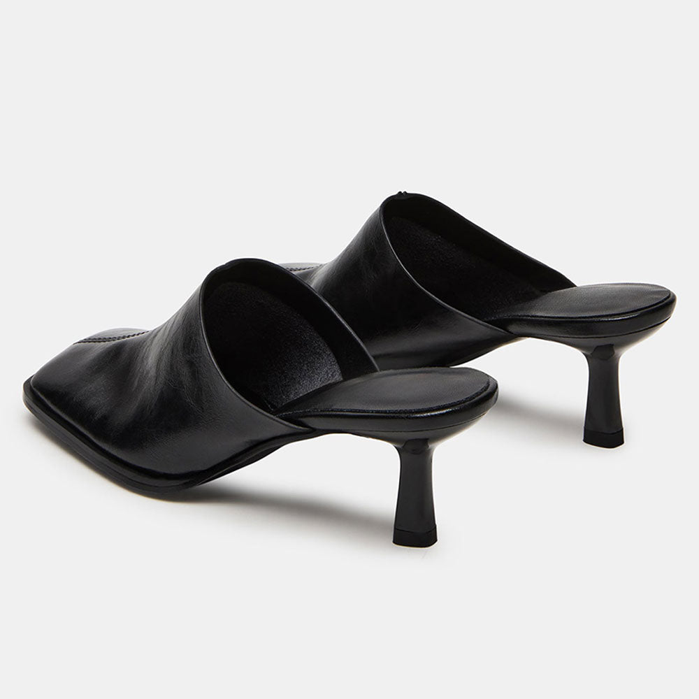 Elegant Black Square Toe Mid Flared Heel Women's Mules Shoes