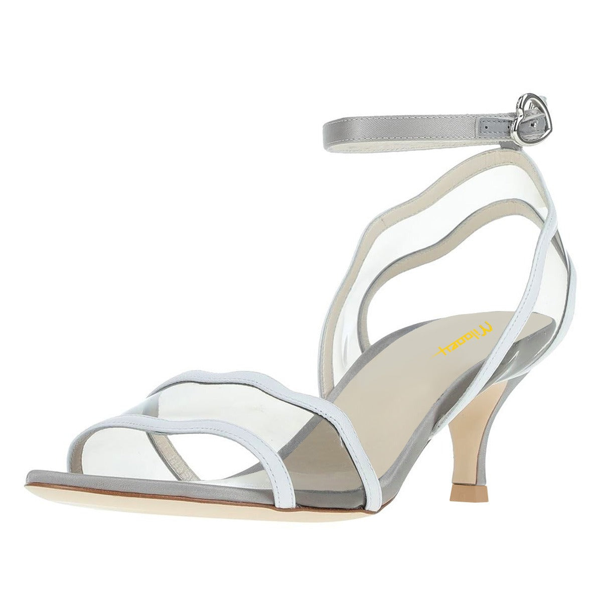 Fashion Gray Wave Strappy Open Round Toe Kitten Heeled Sandals
