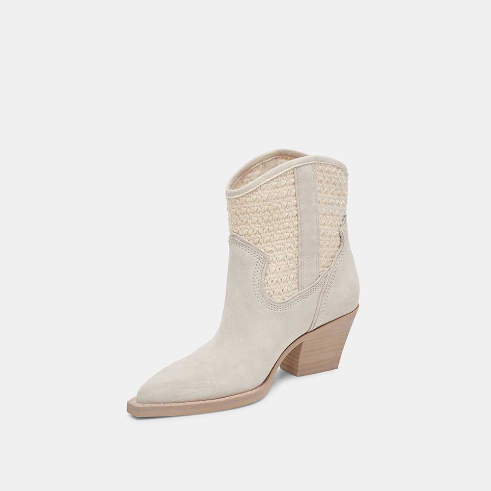 Beige Sand-Tone Pointed Toe Chunky Heel Cowgirl Booties