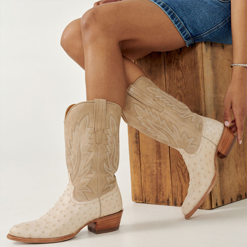 Almond Toe Block Heel Mid-Calf Embroidered Cowboy Boots for Women