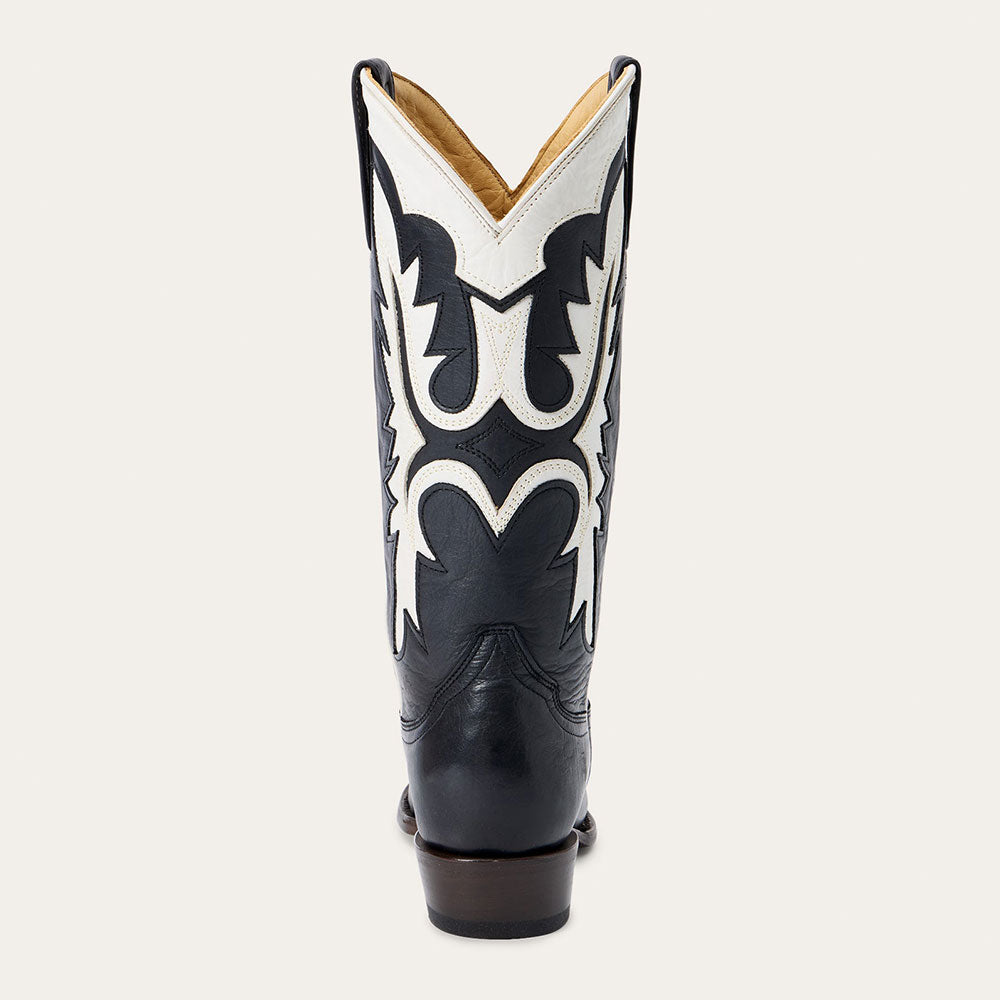 Embroidered Patchwork Mid Calf Black Cowgirl Boots for Women