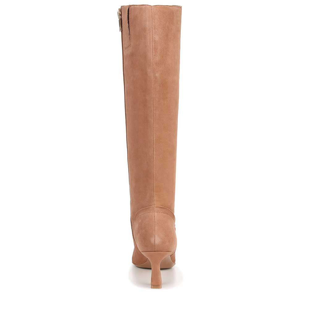Beige Faux Suede Closed Toe Knee Kitten Heel Fall Boots for Women