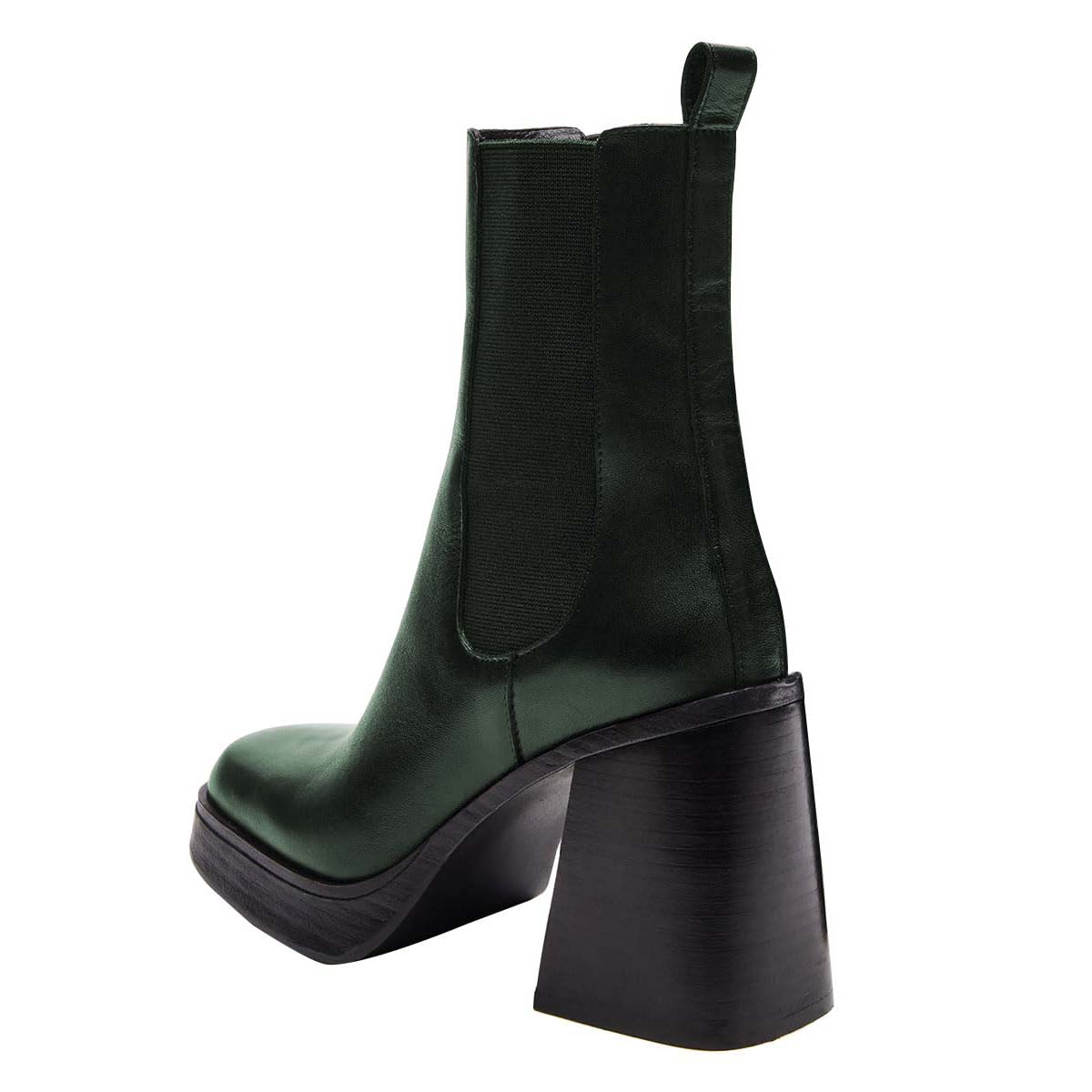 Dark Green Square Toe Chunky Heel Platform Chelsea Boots for Women