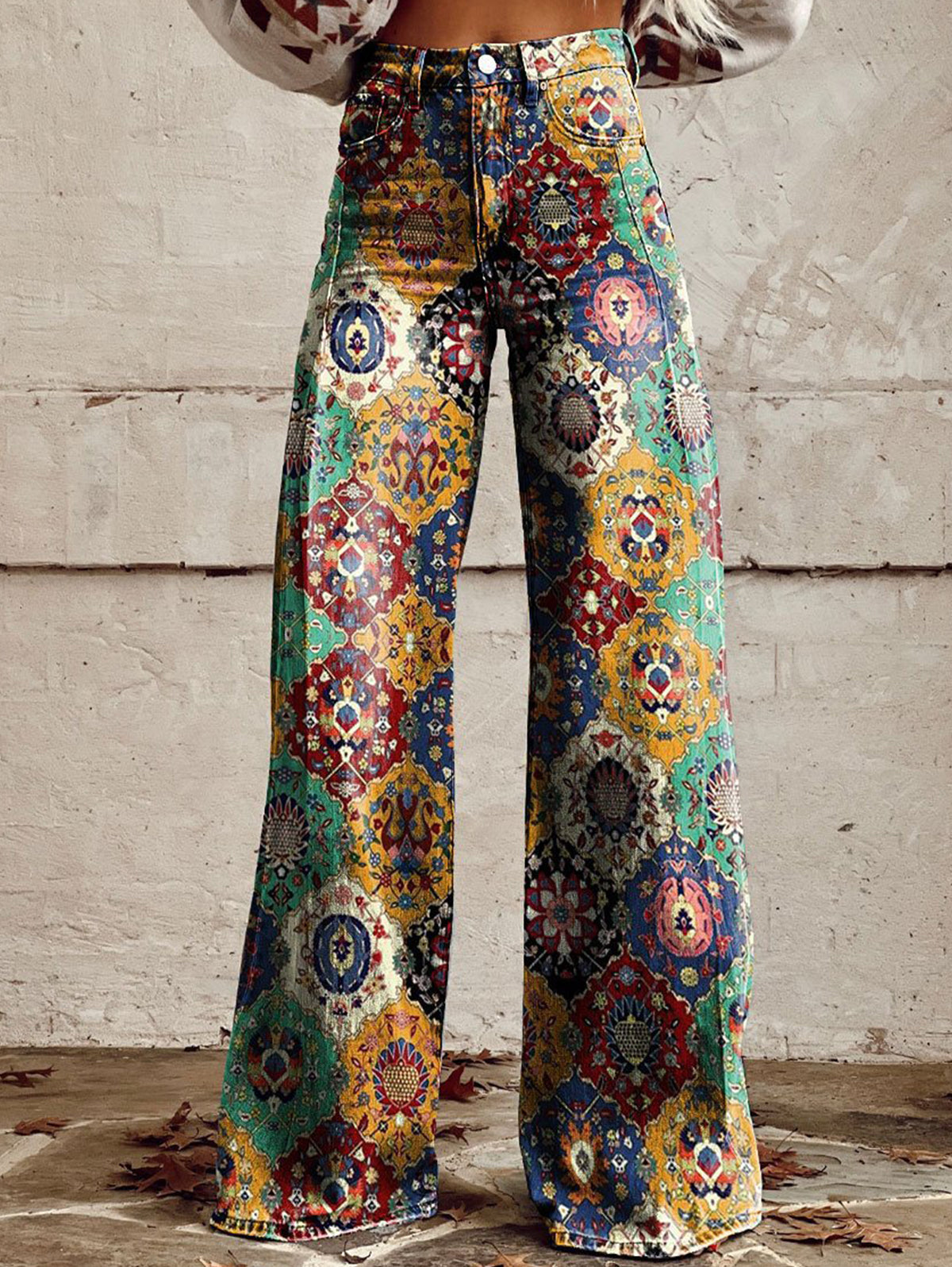 Daily High Rise Pattern Pocket Wide Leg Pants
