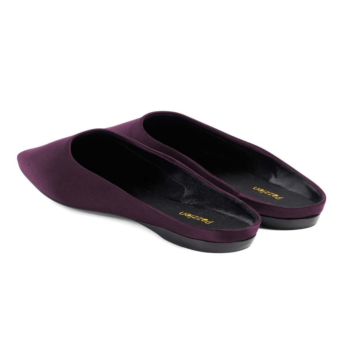 Dark Purple Satin Square Toe Slip-On Flat Simple Mules for Women