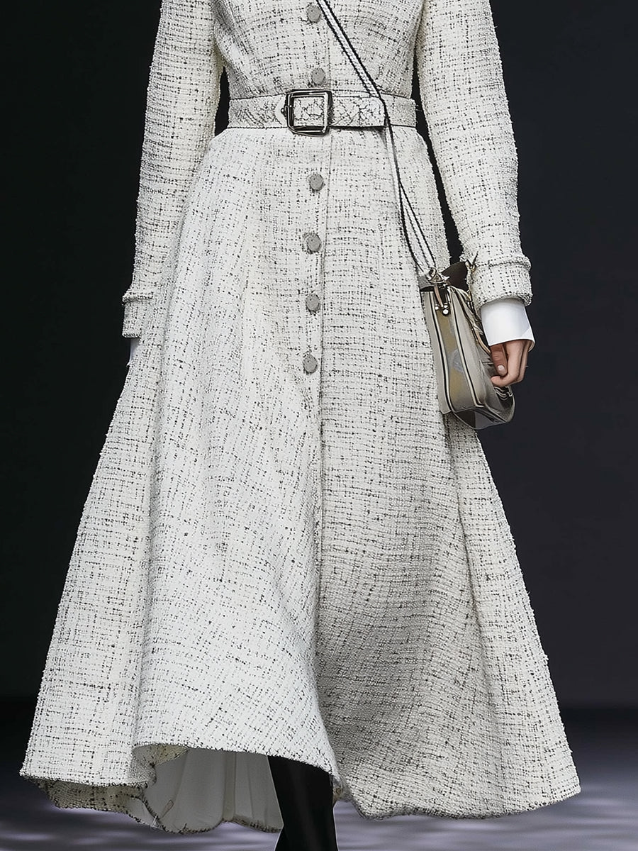 Elegant Vintage White Tweed Single-breasted Coat