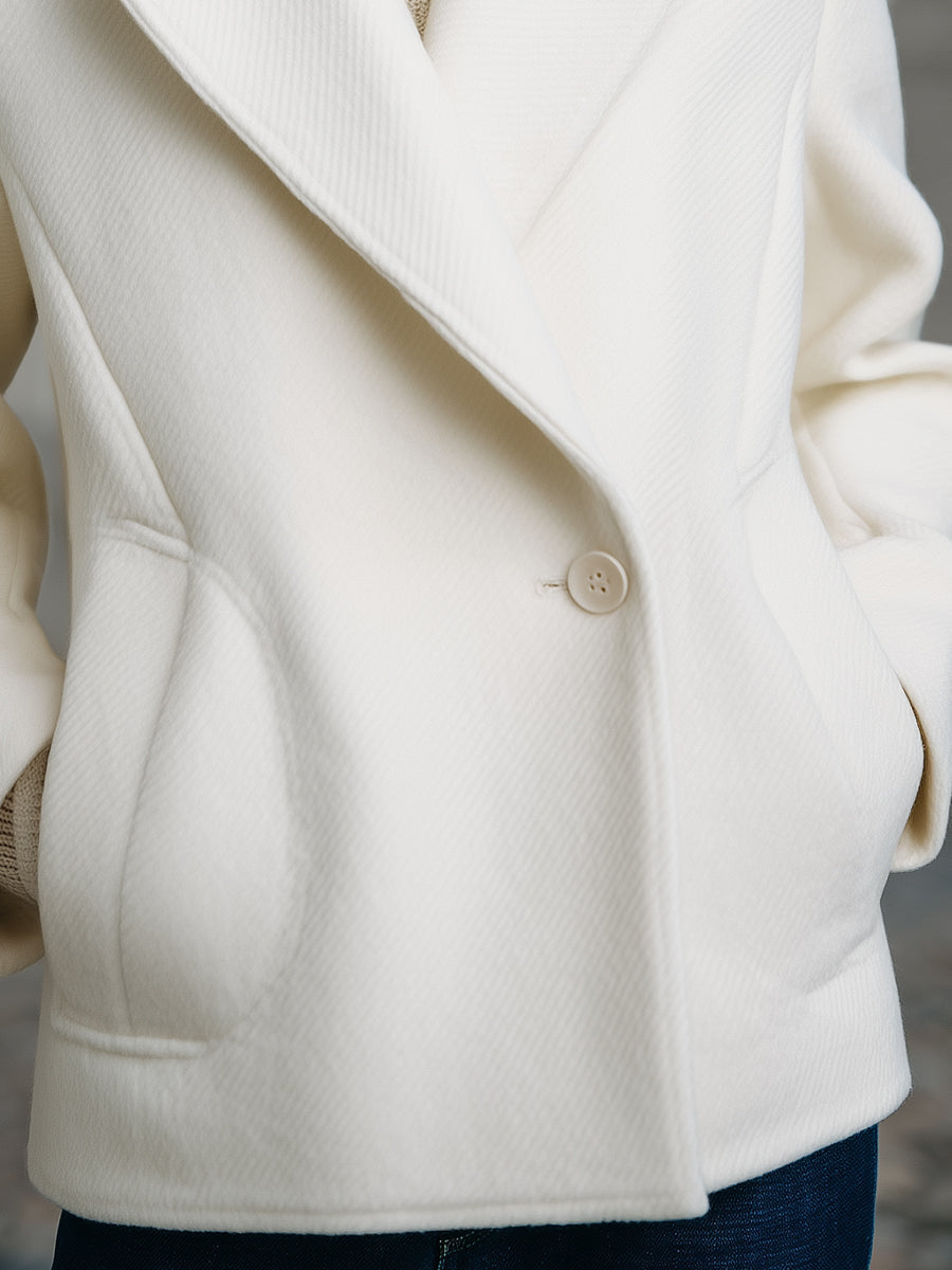 Elegant Winter White Wool-Blend Peacoat For Women