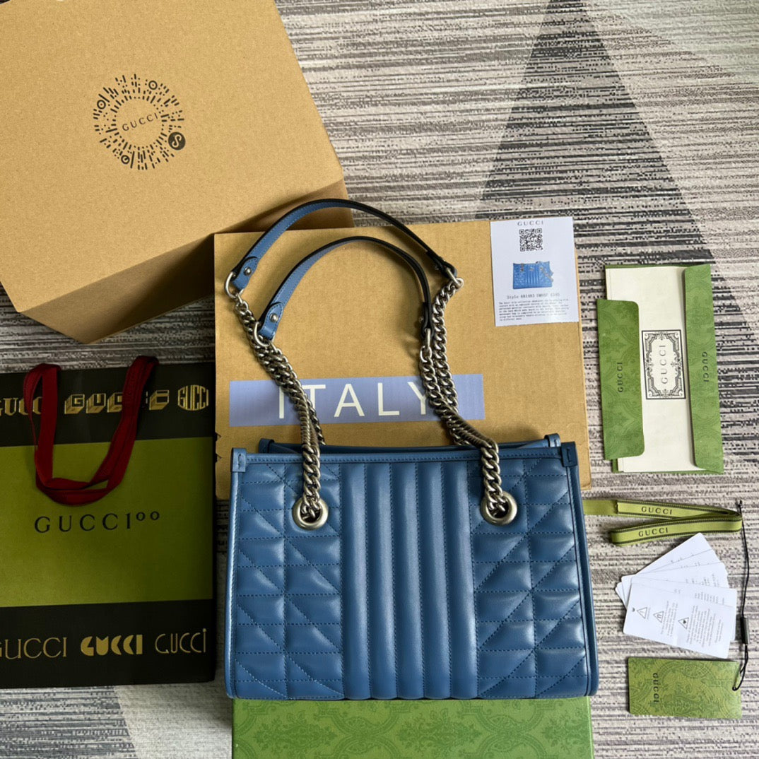 gg Marmont Medium Matelasse Tote Blue For Women, Women’s Bags 13.6in/34cm gg 675796 UM8BF 4340