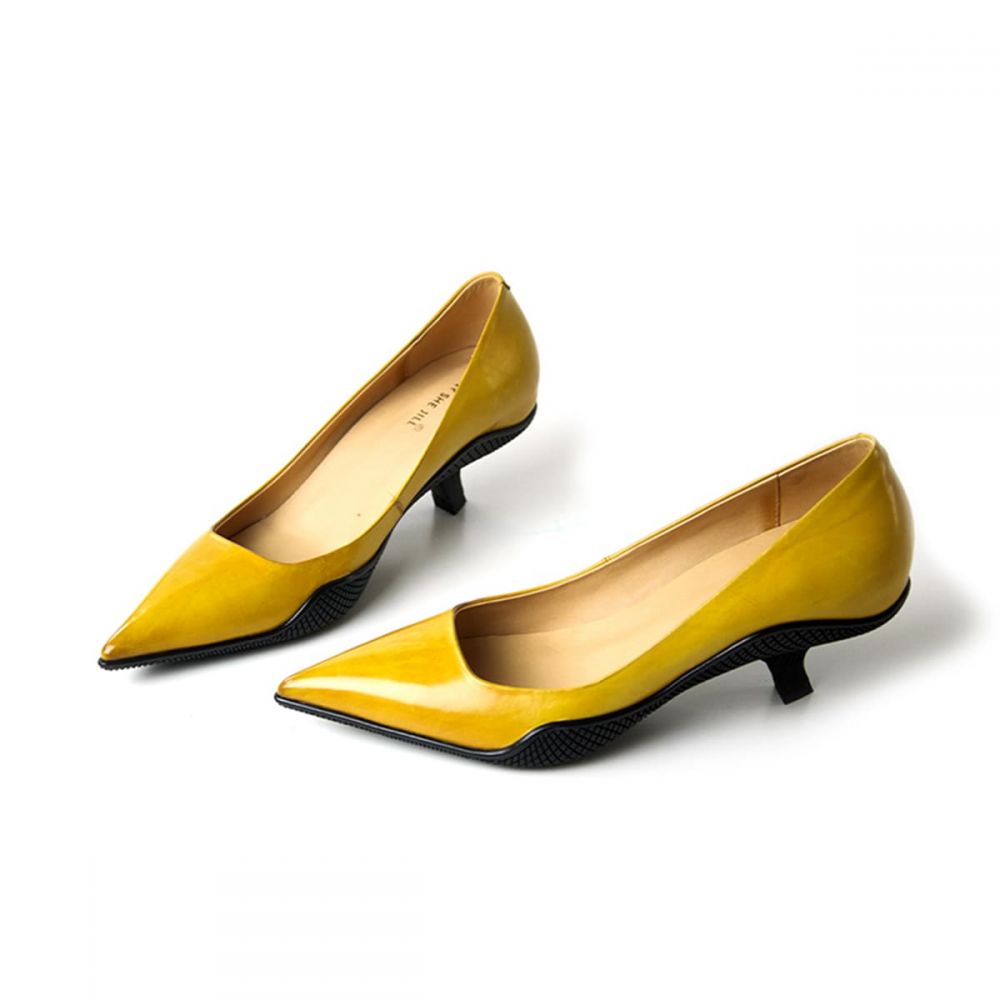 Genuine Leather Pointed Toe Comma Heel Pumps for Women