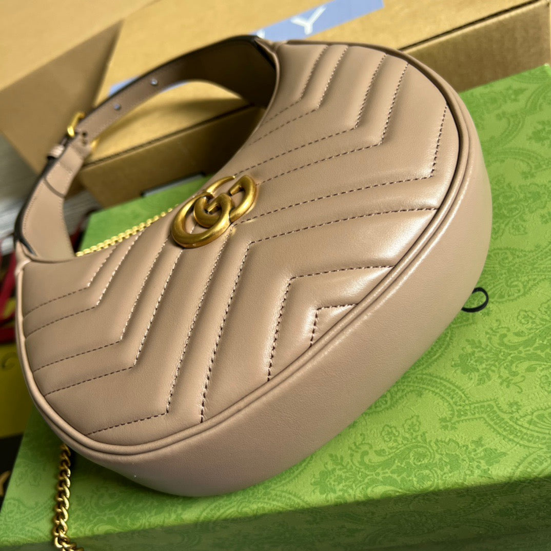 gg Marmont Half Moon Shaped Mini Bag Beige For Women, Women’s Bags 8.5in/22cm gg