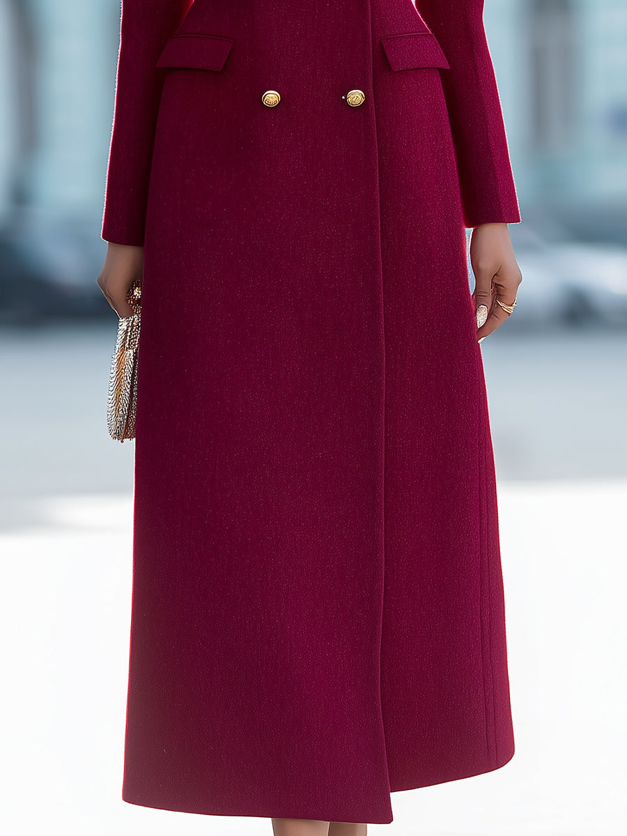 Double-Breasted Tailored Coat With Satin Lapel