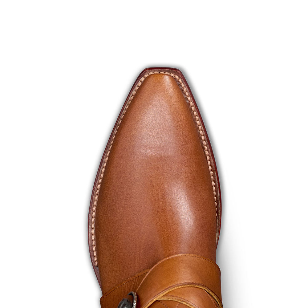 Elegant Snip Toe Criss-Cross Strap Ankle Length Cowgirl Boots in Brown