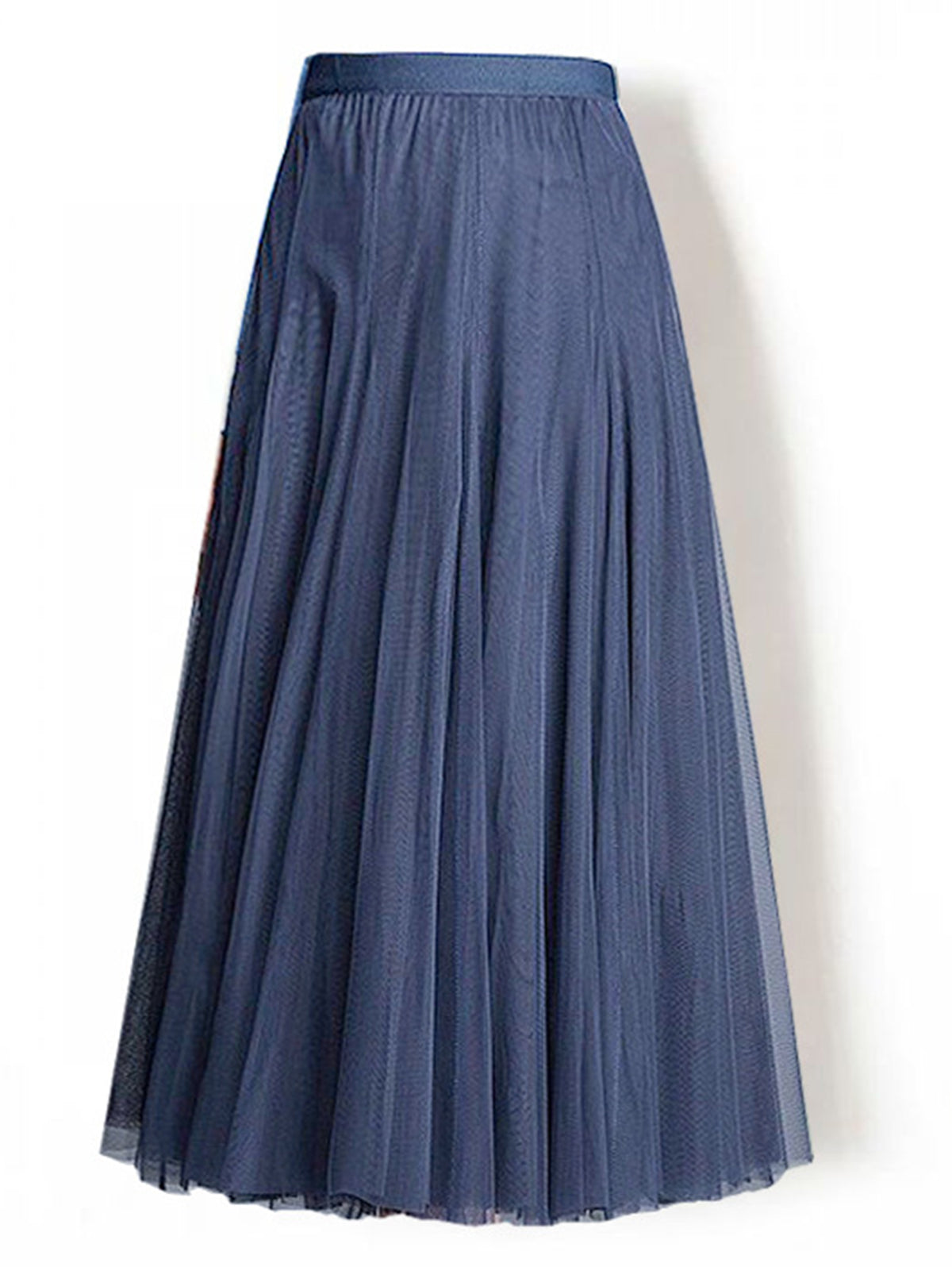 Daily Layered Pleated Stretchy Waist Solid Tulle Midi Skirt