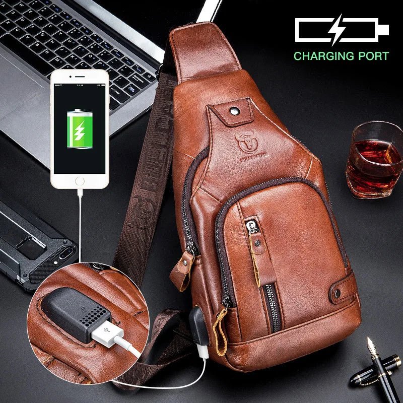 Genuine Leather Crossbody USB Bag