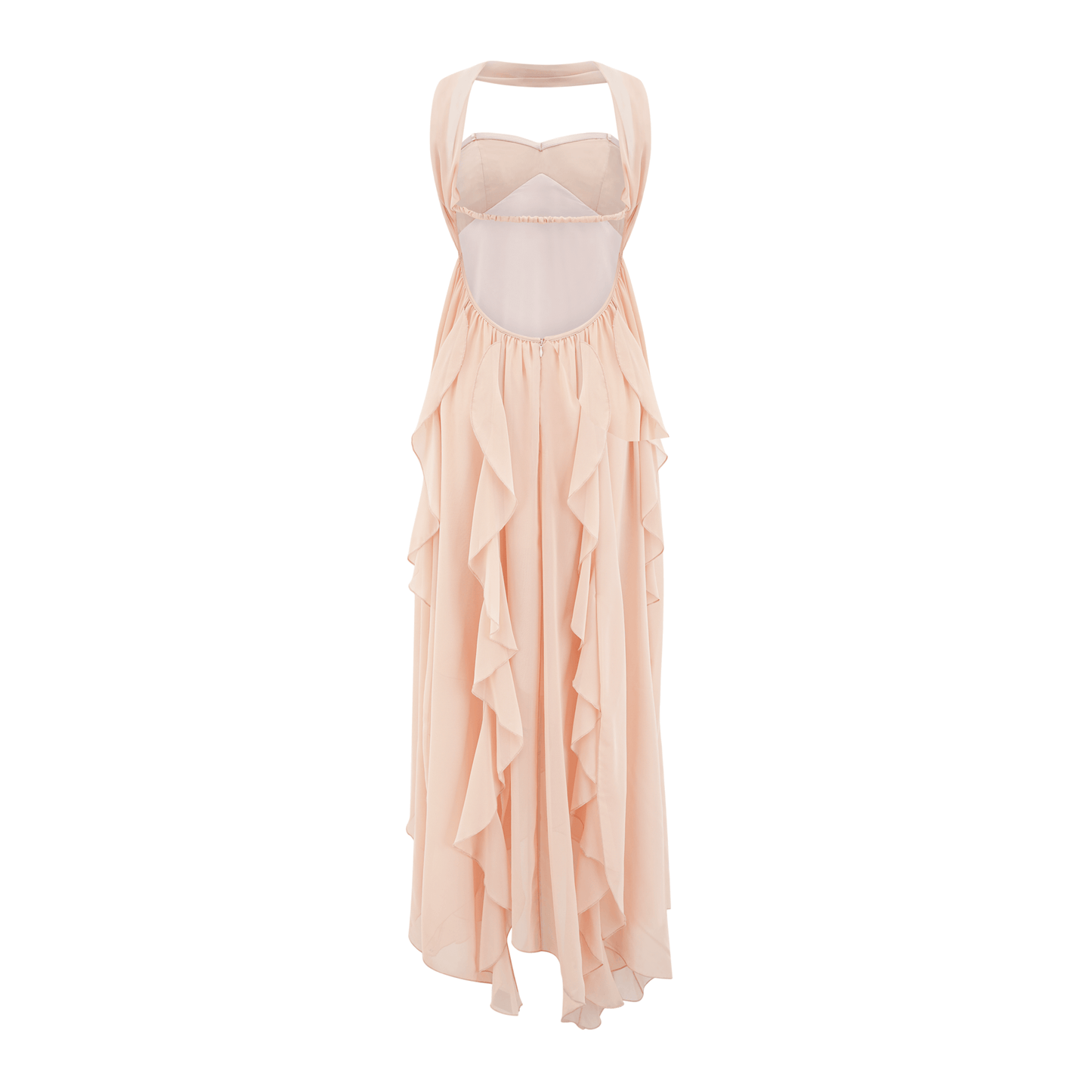 Mariah White Chiffon Ruffle Halterneck Maxi Dress