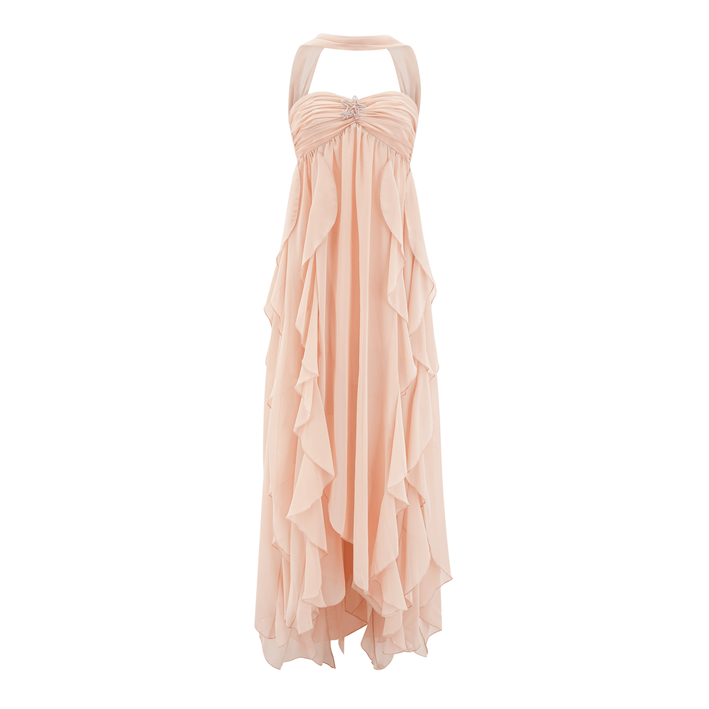 Mariah White Chiffon Ruffle Halterneck Maxi Dress