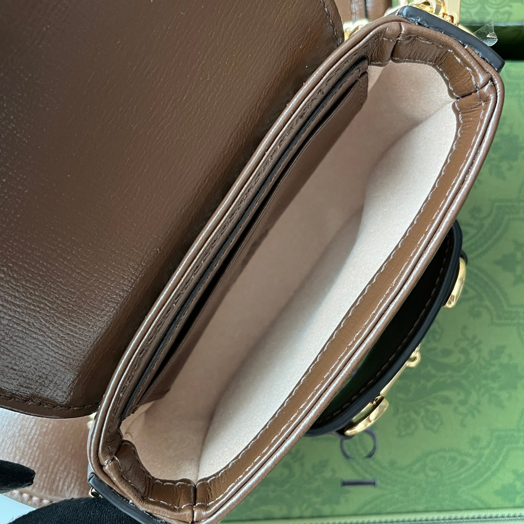 gg Horsebit 1955 Strap Wallet Brown For Women, Women’s Bags 4.7in/12cm gg 699760 HUHHG 8565
