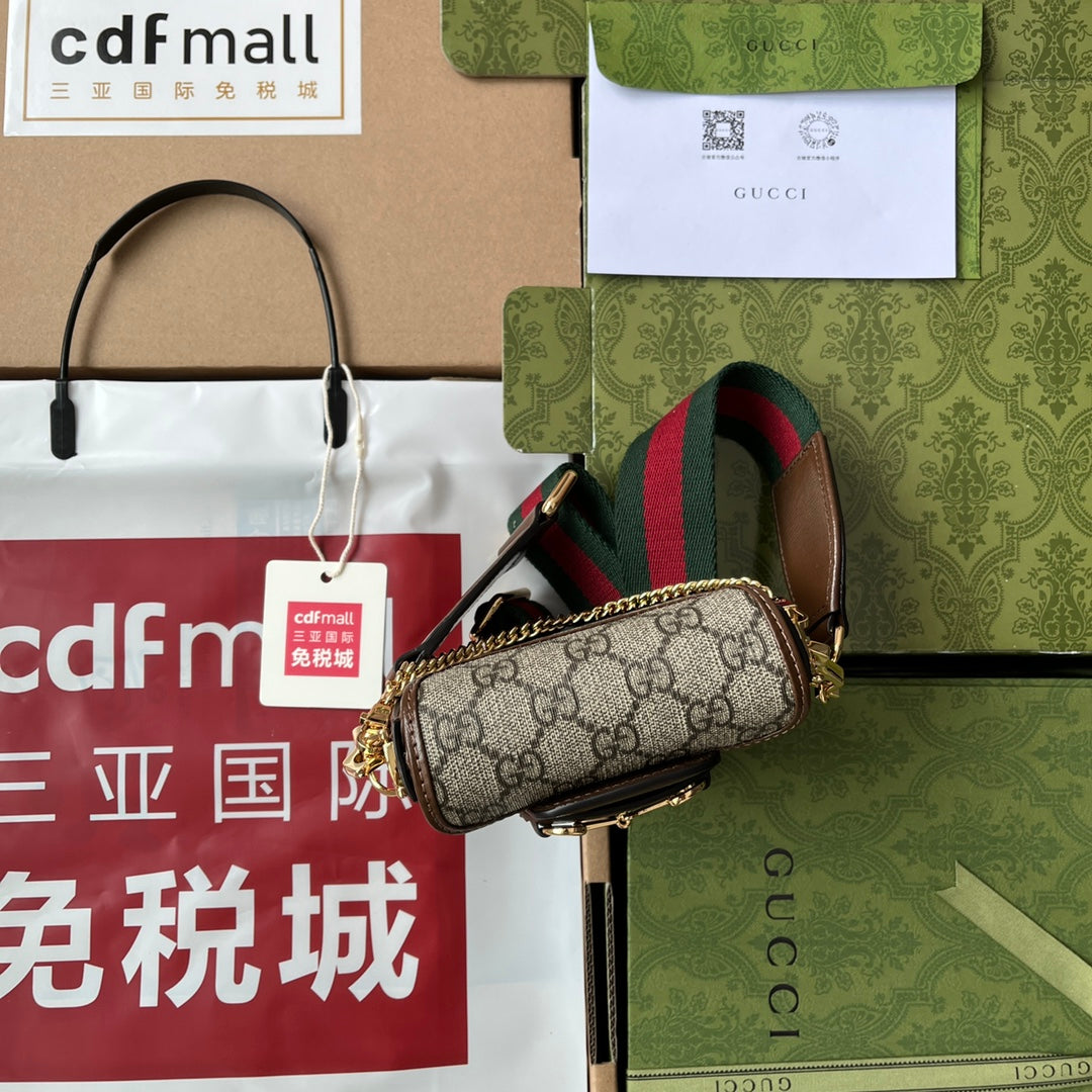gg Horsebit 1955 Strap Wallet Brown For Women, Women’s Bags 4.7in/12cm gg 699760 HUHHG 8565