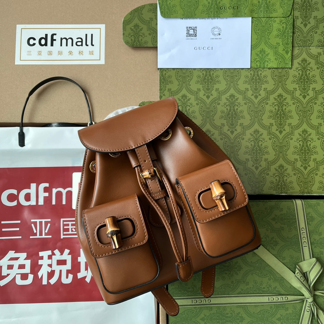 gg Bamboo Small Backpack Brown For Women, Women’s Bags 8.6in/22cm gg 702101 UZY0T 2535