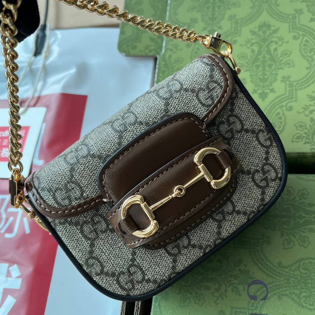 gg Horsebit 1955 Strap Wallet Brown For Women, Women’s Bags 4.7in/12cm gg 699760 HUHHG 8565