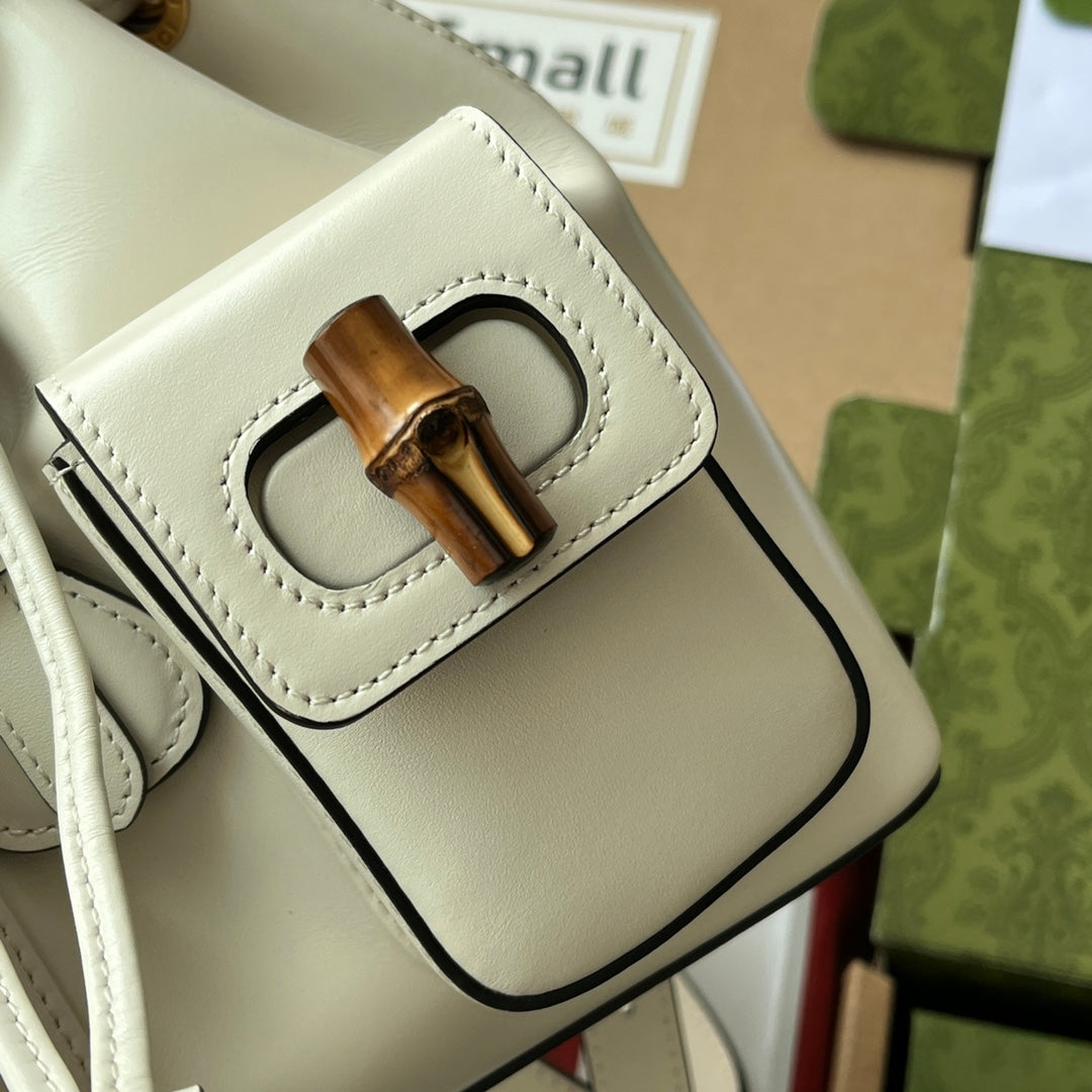 gg Bamboo Small Backpack White For Women, Women’s Bags 8.6in/22cm gg 702101 UZY0T 9022