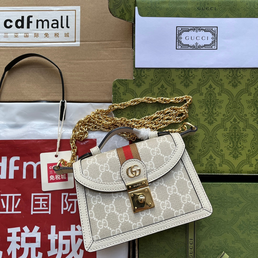 gg Ophidia gg Mini Shoulder Bag White For Women, Women’s Bags 6.9in/17.5cm gg 696180 UULAK 9956