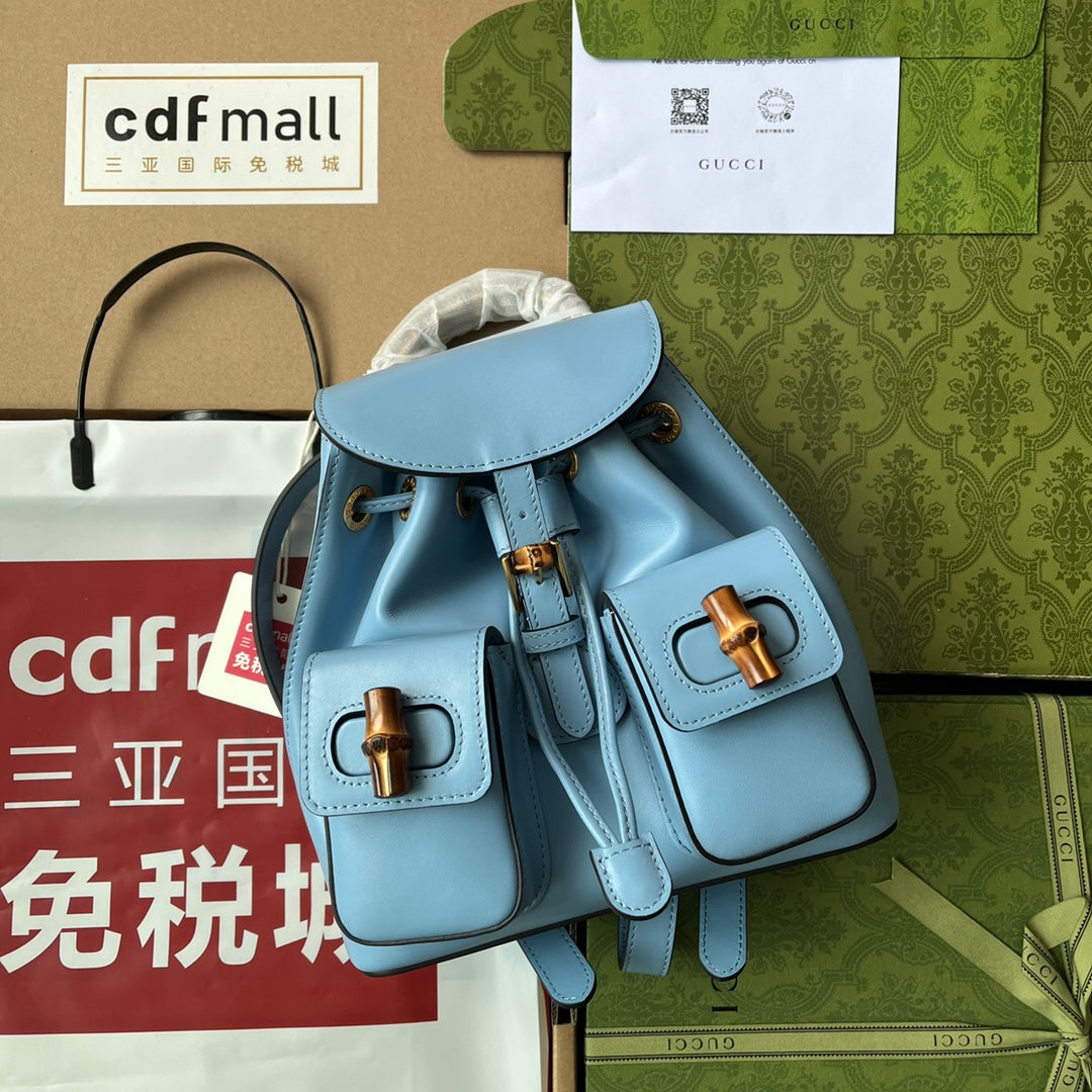 gg Bamboo Small Backpack Blue For Women, Women’s Bags 8.6in/22cm gg 702101 UZY0T 4338