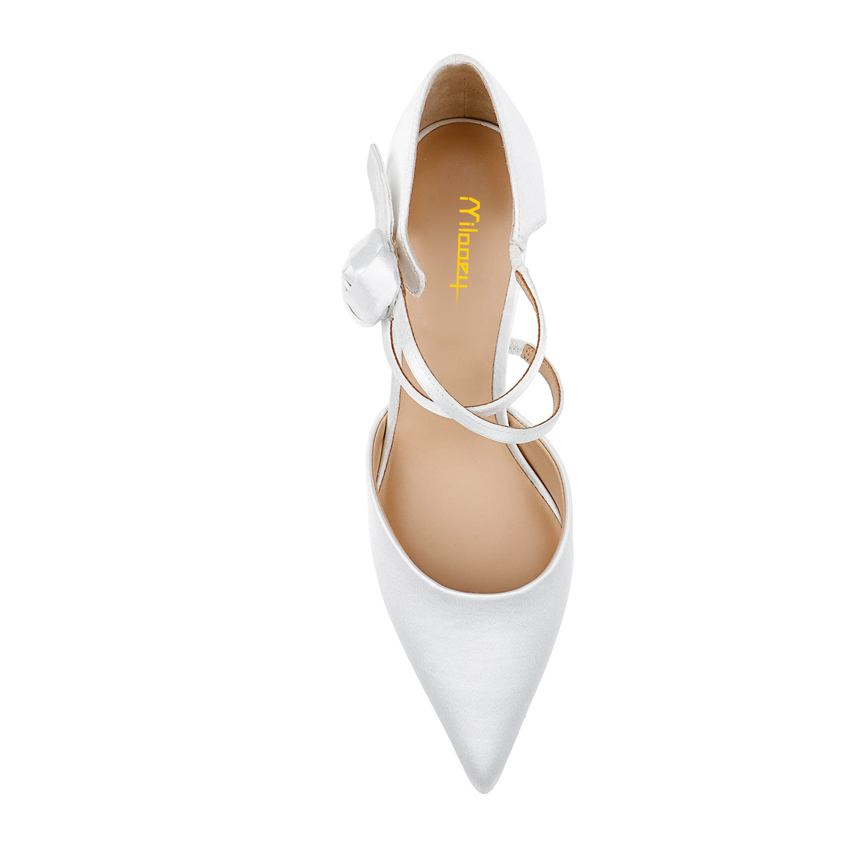Flower Ankle Strap Pointed Toe Stiletto Heel Pumps for Women in White