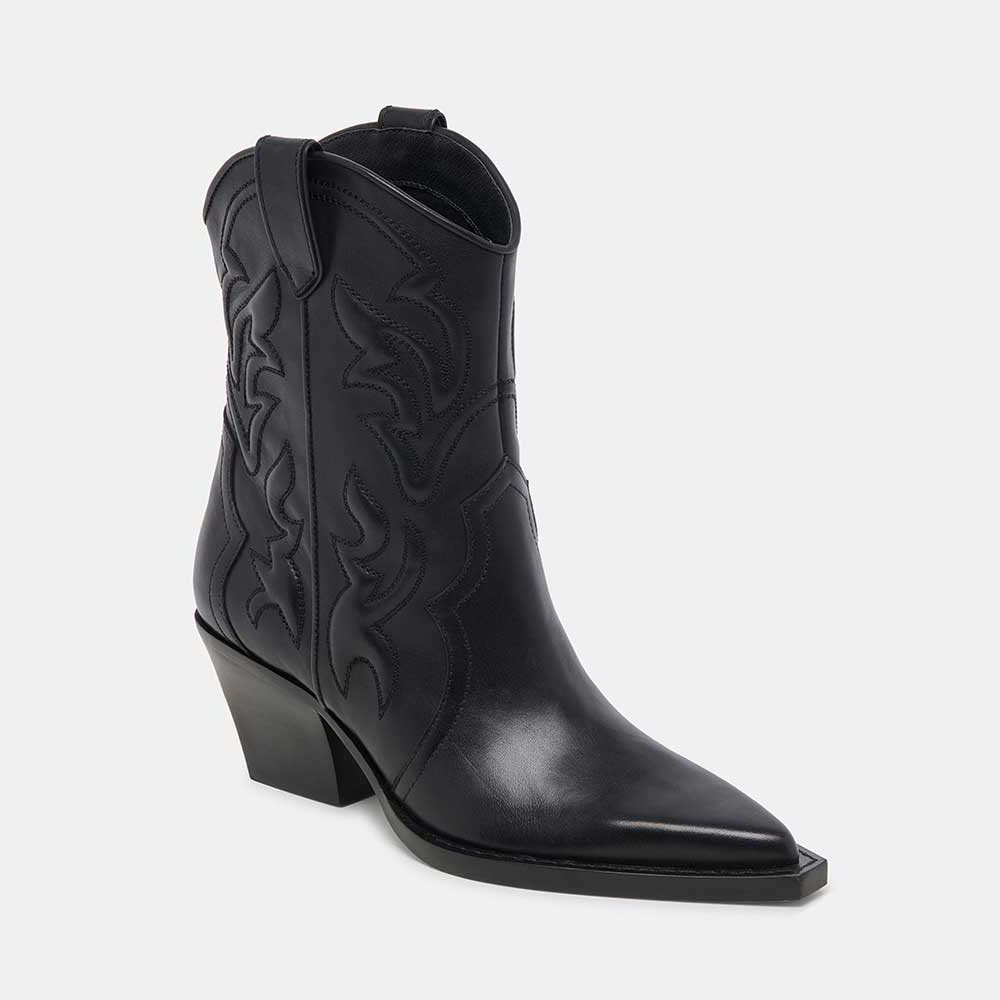 Fashion Pointed Toe Embroidered Ankle Length Cowgirl Boots in Black