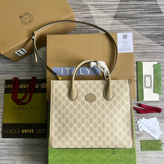 gg Small Tote Bag With Interlocking G Beige For Women, Women&#8217;s Bags 12.2in/31cm gg ‎659983 UULBT 9683