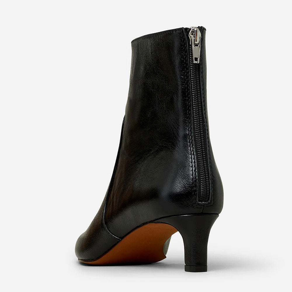 Elegant Vegan Leather Black Square Toe Kitten Heel Boots with Zipper