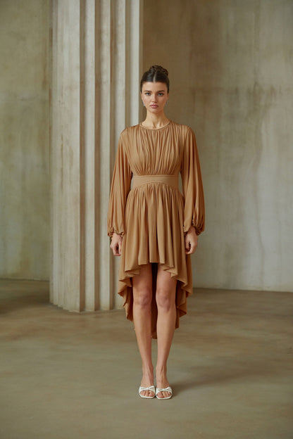Kenza Pink Asymmetrical Pleated Midi Dress
