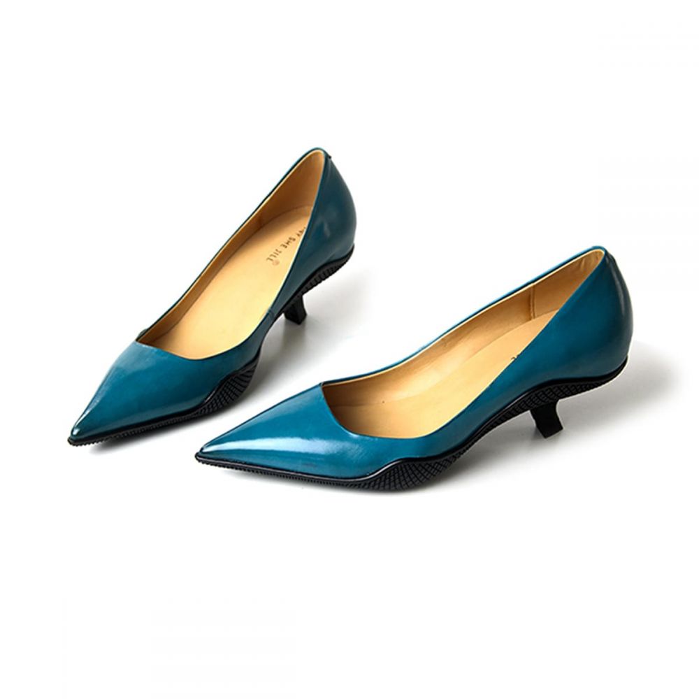 Genuine Leather Pointed Toe Comma Heel Pumps for Women