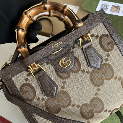 gg Diana Jumbo gg Small Tote Bag Camel And Ebony Jumbo gg Canvas For Women 11in/27cm