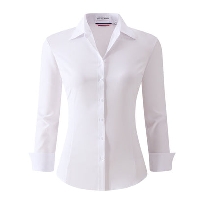 Formal Solid Turndown Collar Long Sleeve Button Up Blouse