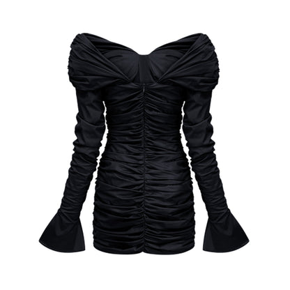 Apolline black off-shoulder ruched mini dress