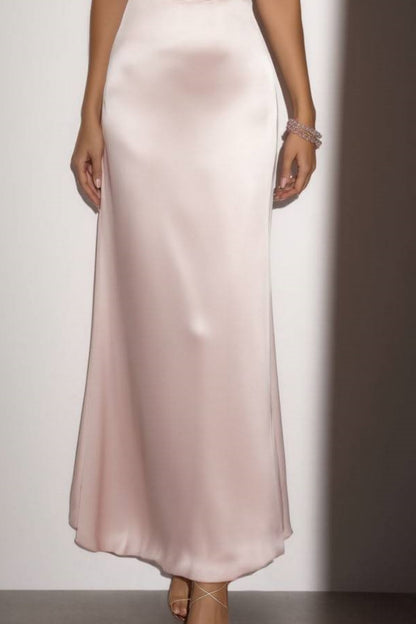 Formal Wedding Guest Dress Satin Pink Halter Neck  Maxi Dress