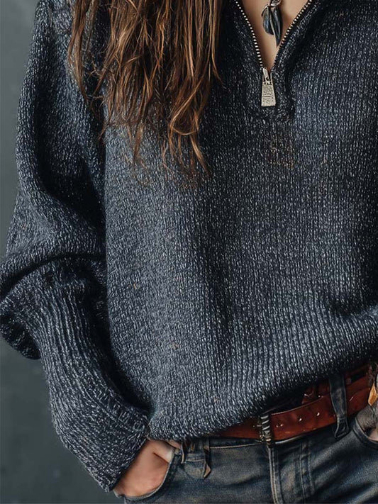 Dark Heather Half-Zip Knit Sweater
