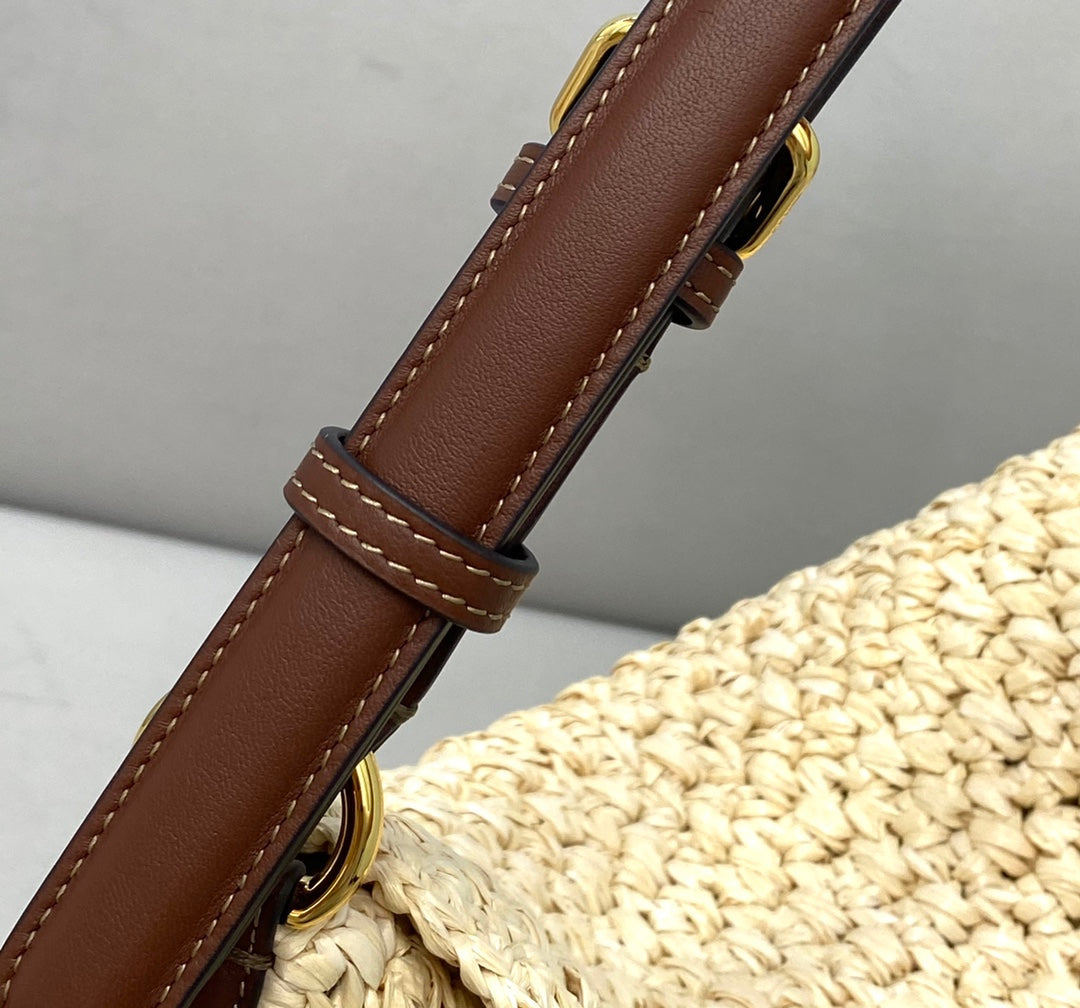FI Small Croissant Hobo Bag Raffia For Women, Handbags, Shoulder Bags 11.4in/29cm FF 8BR790AFGJF1E1B