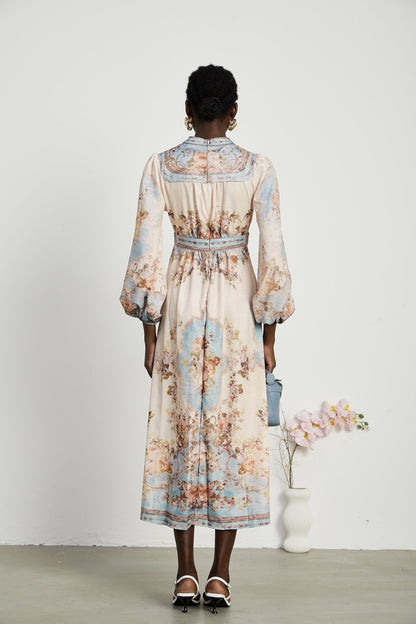Camille floral-print long-sleeve boho dress
